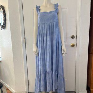 Miou Muse Garmentory Woman's Blue Cotton Summer Beach-Cover-Up Maxi Dress Sz LR